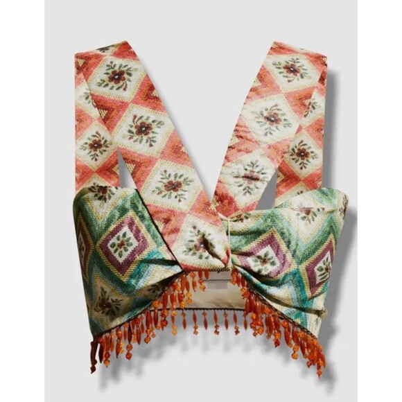 Autumn Adeigbo Beaded Woven Diamond Soraya Top NWT Size 2 - Picture 2 of 12